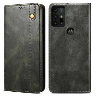 For Motorola Moto G30 Simple Wax Crazy Horse Texture Horizontal Flip Leather Case with Card Slots & Wallet(Dark Green)