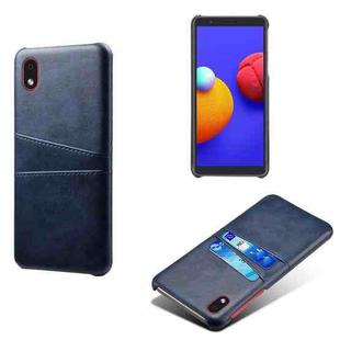 For Samsung Galaxy A01 Core Calf Texture PC + PU Leather Back Cover Shockproof Case with Dual Card Slots(Blue)