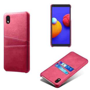 For Samsung Galaxy A01 Core Calf Texture PC + PU Leather Back Cover Shockproof Case with Dual Card Slots(Rose Red)