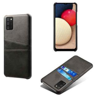 For Samsung Galaxy A02s Calf Texture PC + PU Leather Back Cover Shockproof Case with Dual Card Slots(Black)