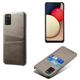 For Samsung Galaxy A02s Calf Texture PC + PU Leather Back Cover Shockproof Case with Dual Card Slots(Grey)
