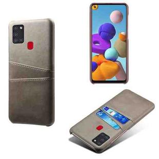 For Samsung Galaxy A21s Calf Texture PC + PU Leather Back Cover Shockproof Case with Dual Card Slots(Grey)