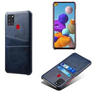 For Samsung Galaxy A21s Calf Texture PC + PU Leather Back Cover Shockproof Case with Dual Card Slots(Blue)