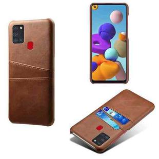 For Samsung Galaxy A21s Calf Texture PC + PU Leather Back Cover Shockproof Case with Dual Card Slots(Brown)