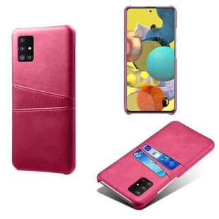 For Samsung Galaxy A51 5G Calf Texture PC + PU Leather Back Cover Shockproof Case with Dual Card Slots(Rose Red)