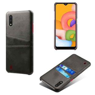 For Samsung Galaxy A01 Calf Texture PC + PU Leather Back Cover Shockproof Case with Dual Card Slots(Black)