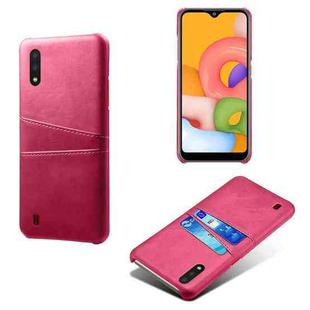 For Samsung Galaxy A01 Calf Texture PC + PU Leather Back Cover Shockproof Case with Dual Card Slots(Rose Red)
