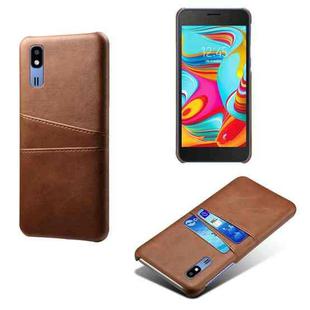For Samsung Galaxy A2 Core Calf Texture PC + PU Leather Back Cover Shockproof Case with Dual Card Slots(Brown)