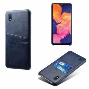 For Samsung Galaxy A10 Calf Texture PC + PU Leather Back Cover Shockproof Case with Dual Card Slots(Blue)