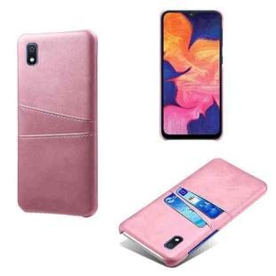 For Samsung Galaxy A10e Calf Texture PC + PU Leather Back Cover Shockproof Case with Dual Card Slots(Pink)