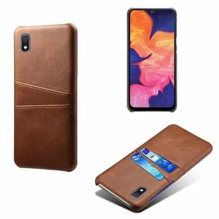 For Samsung Galaxy A10e Calf Texture PC + PU Leather Back Cover Shockproof Case with Dual Card Slots(Brown)
