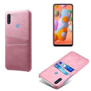 For Samsung Galaxy A11 Calf Texture PC + PU Leather Back Cover Shockproof Case with Dual Card Slots(Pink)