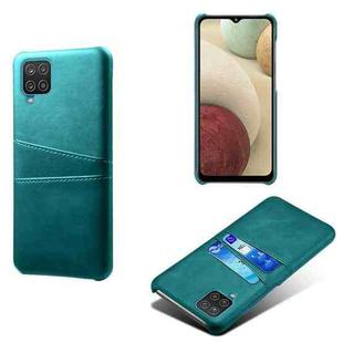 For Samsung Galaxy A12 Calf Texture PC + PU Leather Back Cover Shockproof Case with Dual Card Slots(Green)