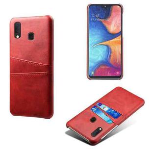 For Samsung Galaxy A20e Calf Texture PC + PU Leather Back Cover Shockproof Case with Dual Card Slots(Red)