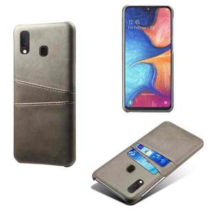 For Samsung Galaxy A20e Calf Texture PC + PU Leather Back Cover Shockproof Case with Dual Card Slots(Grey)
