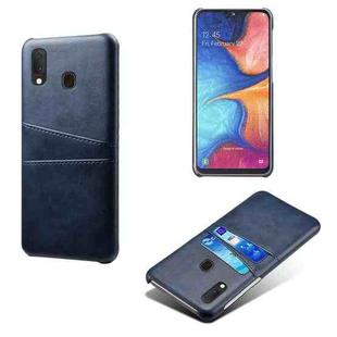 For Samsung Galaxy A20e Calf Texture PC + PU Leather Back Cover Shockproof Case with Dual Card Slots(Blue)