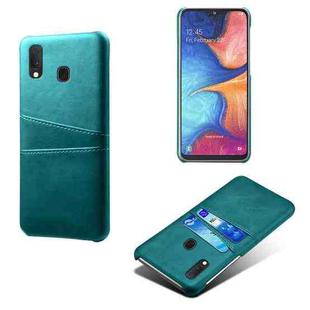 For Samsung Galaxy A20e Calf Texture PC + PU Leather Back Cover Shockproof Case with Dual Card Slots(Green)