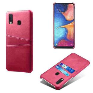 For Samsung Galaxy A20e Calf Texture PC + PU Leather Back Cover Shockproof Case with Dual Card Slots(Rose Red)