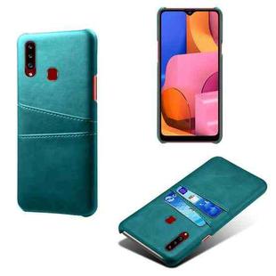 For Samsung Galaxy A20s Calf Texture PC + PU Leather Back Cover Shockproof Case with Dual Card Slots(Green)