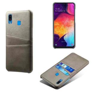 For Samsung Galaxy A30 Calf Texture PC + PU Leather Back Cover Shockproof Case with Dual Card Slots(Grey)