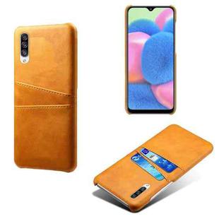 For Samsung Galaxy A30s Calf Texture PC + PU Leather Back Cover Shockproof Case with Dual Card Slots(Orange)