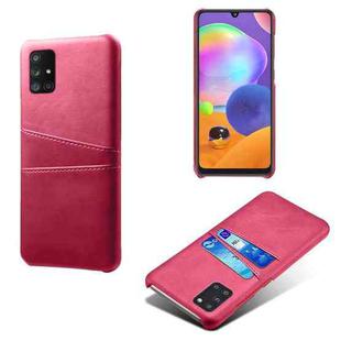 For Samsung Galaxy A31 Calf Texture PC + PU Leather Back Cover Shockproof Case with Dual Card Slots(Rose Red)