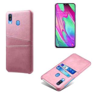 For Samsung Galaxy A40 Calf Texture PC + PU Leather Back Cover Shockproof Case with Dual Card Slots(Pink)