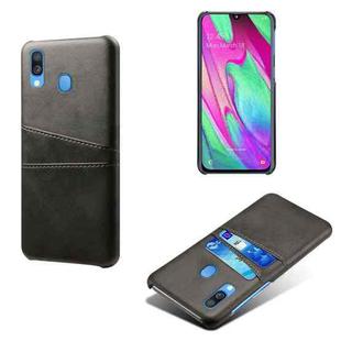 For Samsung Galaxy A40 Calf Texture PC + PU Leather Back Cover Shockproof Case with Dual Card Slots(Black)