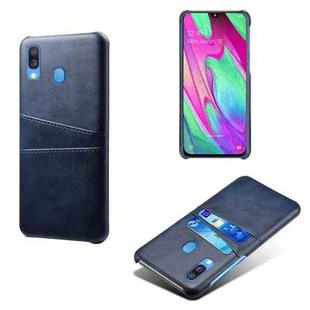 For Samsung Galaxy A40 Calf Texture PC + PU Leather Back Cover Shockproof Case with Dual Card Slots(Blue)