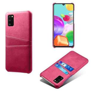 For Samsung Galaxy A41 Calf Texture PC + PU Leather Back Cover Shockproof Case with Dual Card Slots(Rose Red)