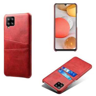 For Samsung Galaxy A42 5G Calf Texture PC + PU Leather Back Cover Shockproof Case with Dual Card Slots(Red)