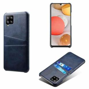 For Samsung Galaxy A42 5G Calf Texture PC + PU Leather Back Cover Shockproof Case with Dual Card Slots(Blue)