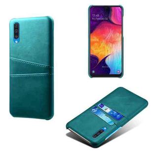 For Samsung Galaxy A50 Calf Texture PC + PU Leather Back Cover Shockproof Case with Dual Card Slots(Green)