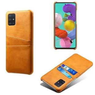 For Samsung Galaxy A51 Calf Texture PC + PU Leather Back Cover Shockproof Case with Dual Card Slots(Orange)