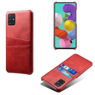 For Samsung Galaxy A51 Calf Texture PC + PU Leather Back Cover Shockproof Case with Dual Card Slots(Red)