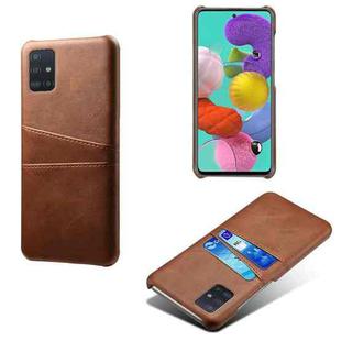 For Samsung Galaxy A51 Calf Texture PC + PU Leather Back Cover Shockproof Case with Dual Card Slots(Brown)