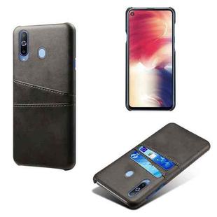 For Samsung Galaxy A60 Calf Texture PC + PU Leather Back Cover Shockproof Case with Dual Card Slots(Black)