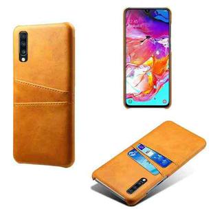 For Samsung Galaxy A70 Calf Texture PC + PU Leather Back Cover Shockproof Case with Dual Card Slots(Orange)