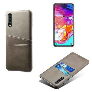 For Samsung Galaxy A70 Calf Texture PC + PU Leather Back Cover Shockproof Case with Dual Card Slots(Grey)