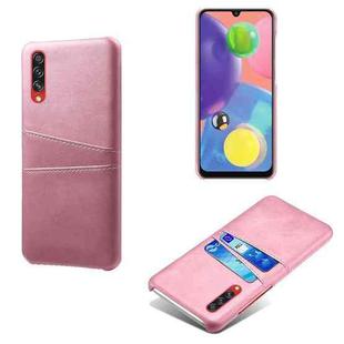 For Samsung Galaxy A70s Calf Texture PC + PU Leather Back Cover Shockproof Case with Dual Card Slots(Pink)