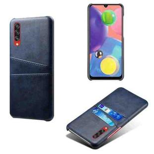 For Samsung Galaxy A70s Calf Texture PC + PU Leather Back Cover Shockproof Case with Dual Card Slots(Blue)