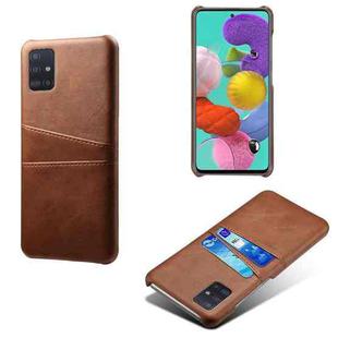 For Samsung Galaxy A71 Calf Texture PC + PU Leather Back Cover Shockproof Case with Dual Card Slots(Brown)