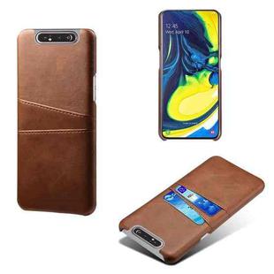 For Samsung Galaxy A80 Calf Texture PC + PU Leather Back Cover Shockproof Case with Dual Card Slots(Brown)