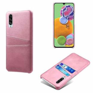 For Samsung Galaxy A90 5G Calf Texture PC + PU Leather Back Cover Shockproof Case with Dual Card Slots(Pink)