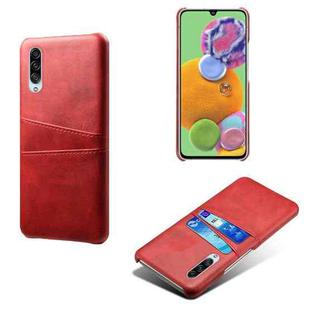 For Samsung Galaxy A90 5G Calf Texture PC + PU Leather Back Cover Shockproof Case with Dual Card Slots(Red)