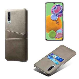For Samsung Galaxy A90 5G Calf Texture PC + PU Leather Back Cover Shockproof Case with Dual Card Slots(Grey)