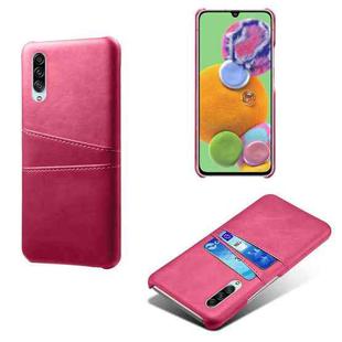 For Samsung Galaxy A90 5G Calf Texture PC + PU Leather Back Cover Shockproof Case with Dual Card Slots(Rose Red)