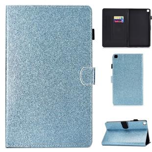 For Galaxy Tab A 8.0 (2019) T290 Varnish Glitter Powder Horizontal Flip Leather Case with Holder & Card Slot(Blue)