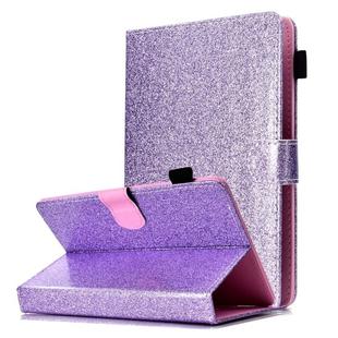 For 10 inch Tablet Varnish Glitter Powder Horizontal Flip Leather Case with Holder & Card Slot(Purple)