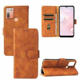 For HTC Desire 20+ Solid Color Skin Feel Magnetic Buckle Horizontal Flip PU Leather Case with Holder & Card Slots & Wallet(Brown)